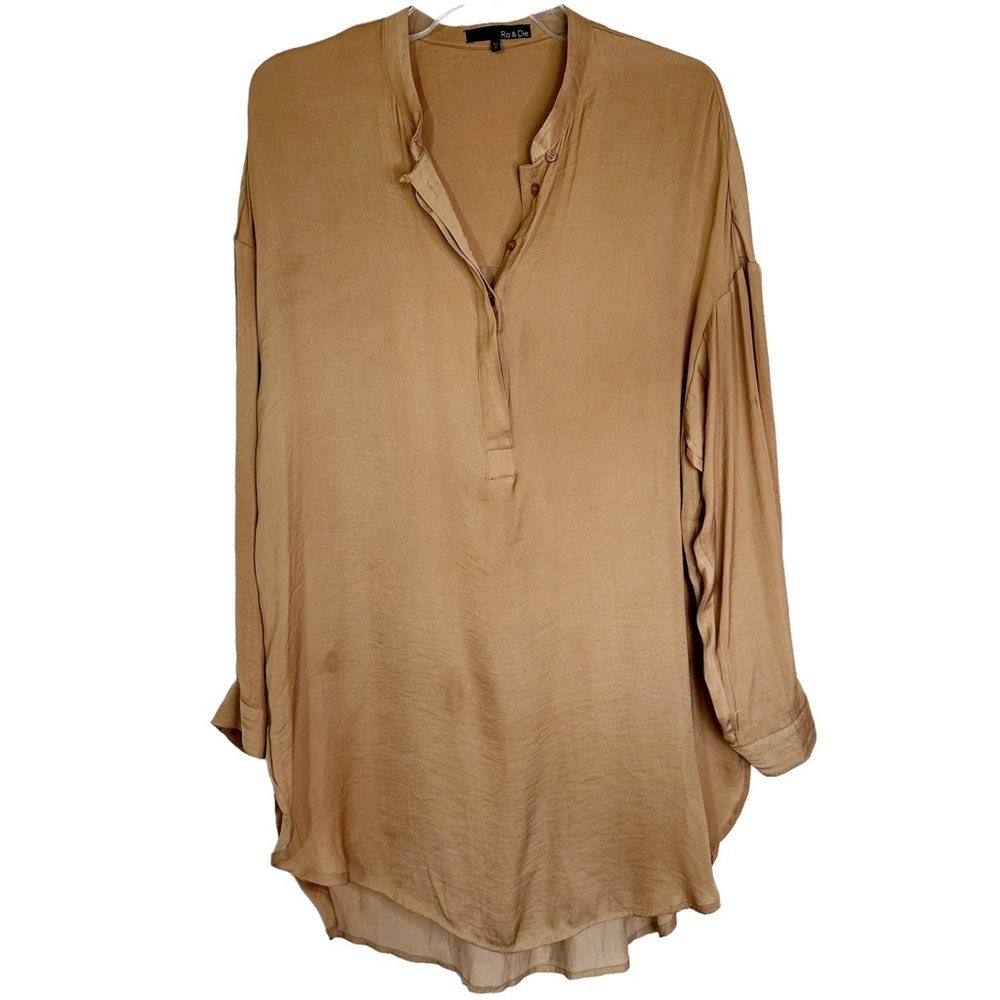 Ro + De Anthropologie Oversized Flowy 1/2 Button Tunic Blouse Camel Women’s M